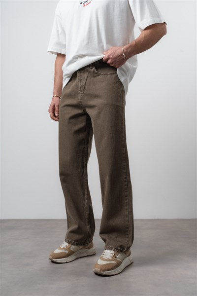 Erkek Washed Basic Baggy Jean Kahve