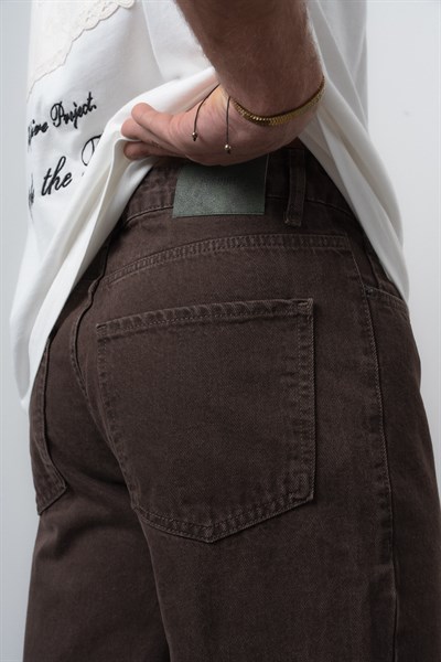 Erkek Washed Basic Baggy Jean Koyu Kahve