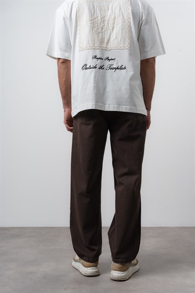 Erkek Washed Basic Baggy Jean Koyu Kahve