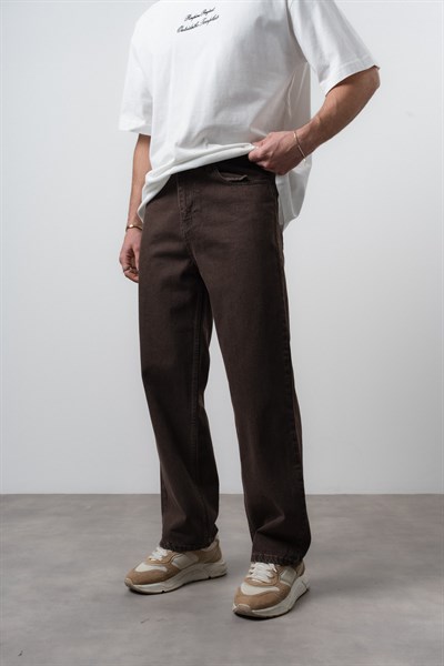 Erkek Washed Basic Baggy Jean Koyu Kahve