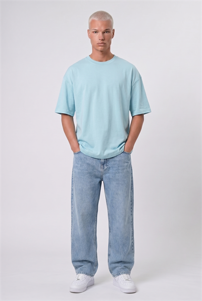 Erkek Basic Oversize T-Shirt Bebe Mavi