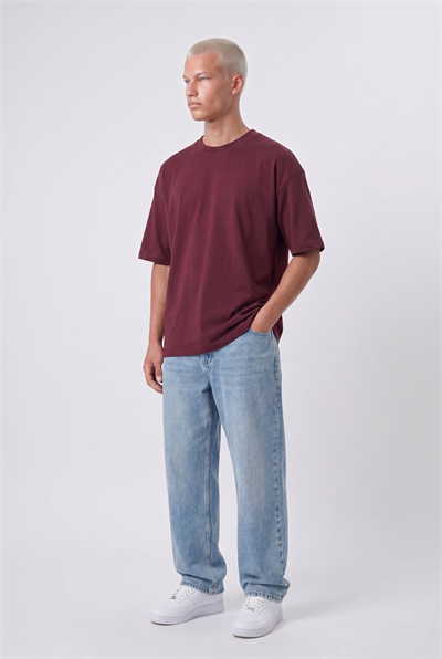 Erkek Basic Oversize T-Shirt Bordo