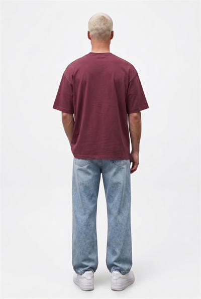Erkek Basic Oversize T-Shirt Bordo