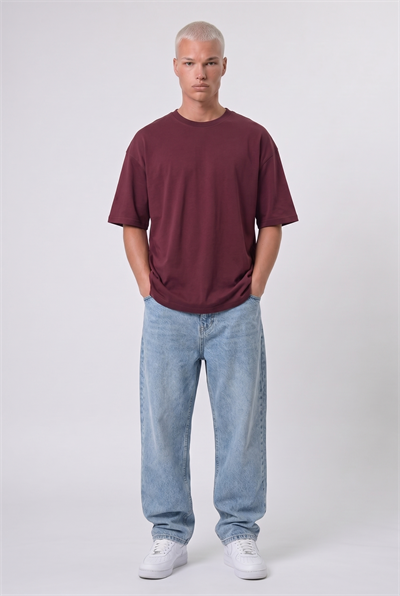 Erkek Basic Oversize T-Shirt Bordo
