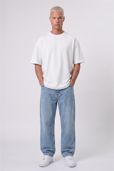 Erkek Basic Oversize T-Shirt Ekru