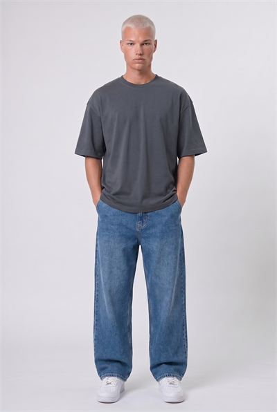 Erkek Basic Oversize T-Shirt Füme
