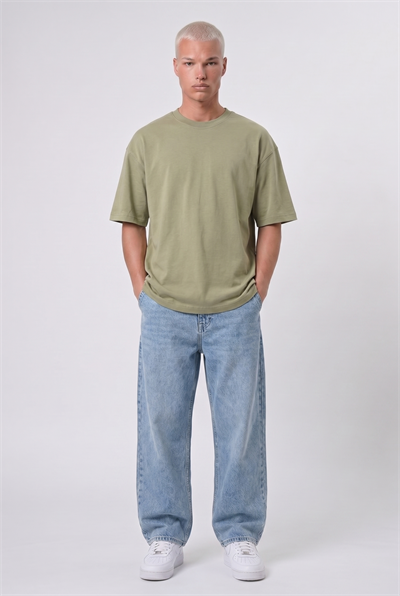 Erkek Basic Oversize T-Shirt Haki