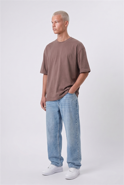 Erkek Basic Oversize T-Shirt Kahve