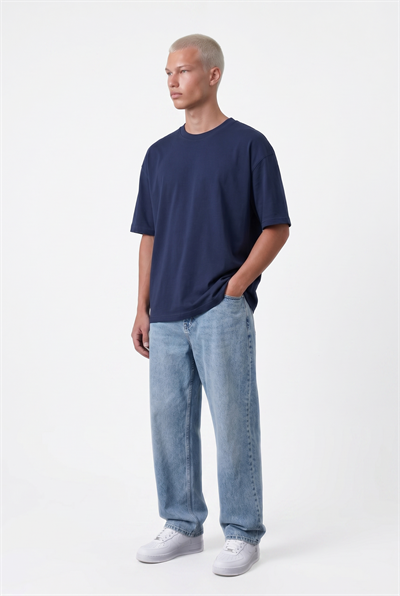 Erkek Basic Oversize T-Shirt Lacivert
