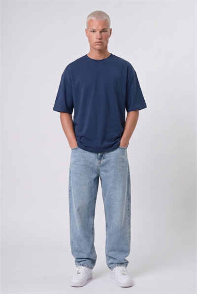 Erkek Basic Oversize T-Shirt Lacivert