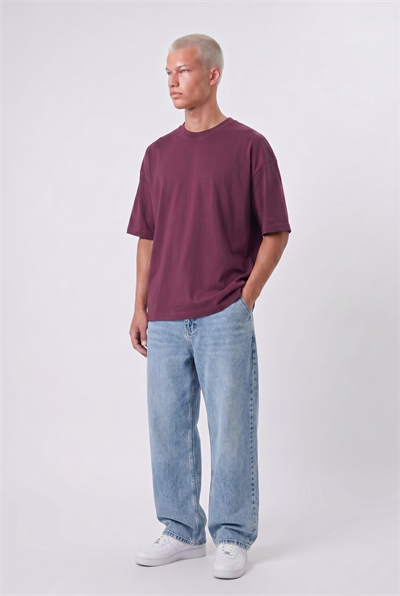 Erkek Basic Oversize T-Shirt Vişne
