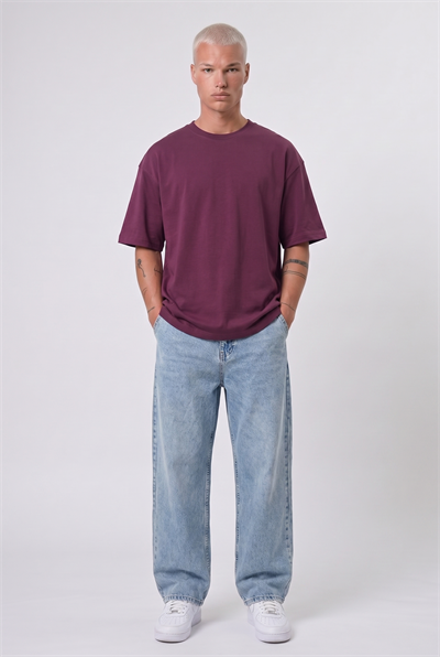 Erkek Basic Oversize T-Shirt Vişne