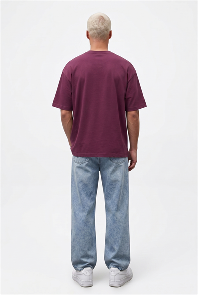 Erkek Basic Oversize T-Shirt Vişne