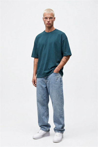 Erkek Basic Oversize T-Shirt Zümrüt