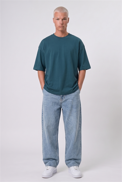 Erkek Basic Oversize T-Shirt Zümrüt