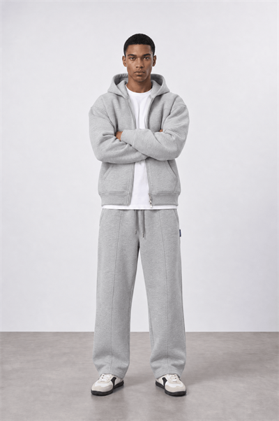 Erkek Basic Panda Baggy Eşofman Altı Gri Melanj