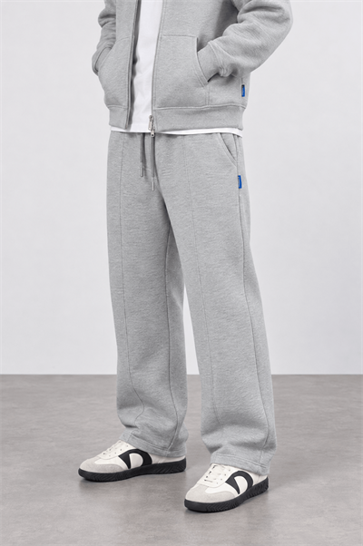 Erkek Basic Panda Baggy Eşofman Altı Gri Melanj