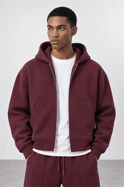 Erkek Basic Panda Oversize Zip Bordo