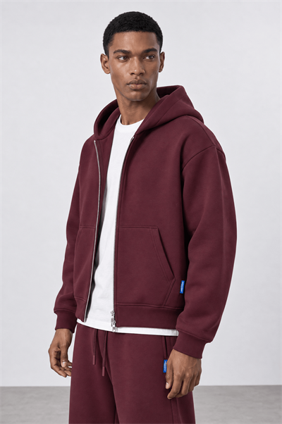 Erkek Basic Panda Oversize Zip Bordo