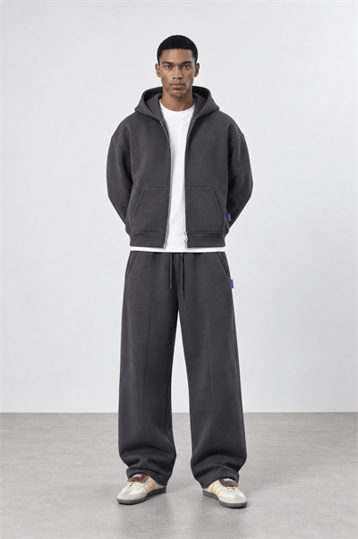 Erkek Basic Panda Oversize Zip Füme