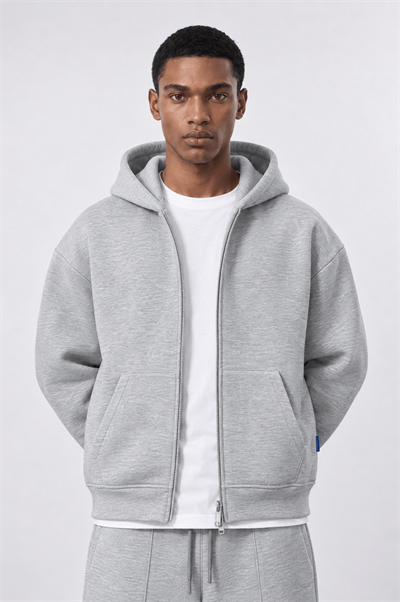 Erkek Basic Panda Oversize Zip Gri Melanj