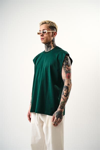 Erkek Basic Sıfır Kol Oversize T-Shirt Nefti