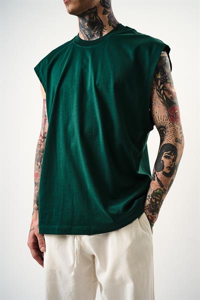 Erkek Basic Sıfır Kol Oversize T-Shirt Nefti