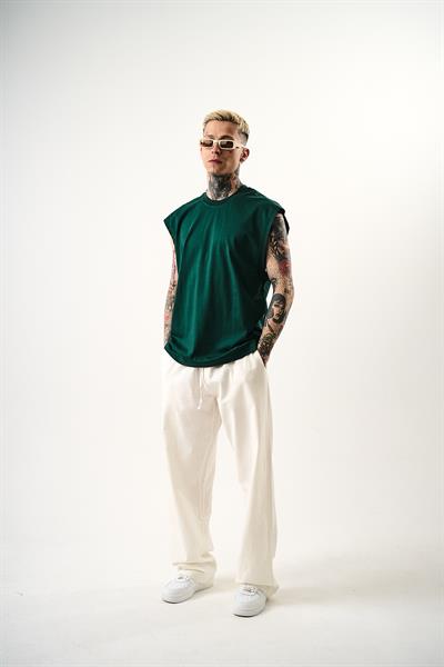 Erkek Basic Sıfır Kol Oversize T-Shirt Nefti