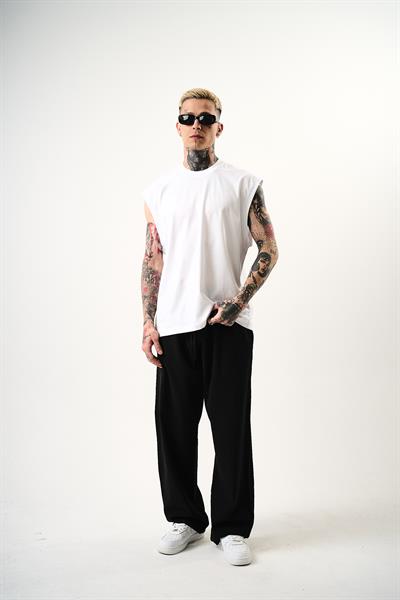 Erkek Basic Sıfır Kol Oversize T-Shirt Beyaz