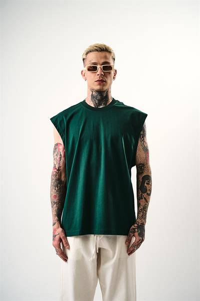 Erkek Basic Sıfır Kol Oversize T-Shirt Nefti