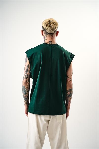 Erkek Basic Sıfır Kol Oversize T-Shirt Nefti