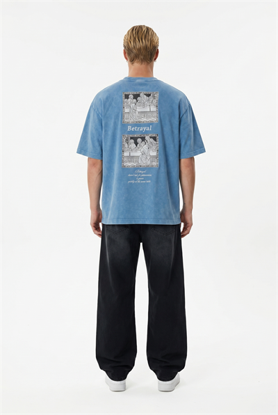 Erkek Betrayal Baskılı Yıkamalı Oversize T-Shirt Bebe Mavi