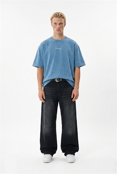 Erkek Betrayal Baskılı Yıkamalı Oversize T-Shirt Bebe Mavi