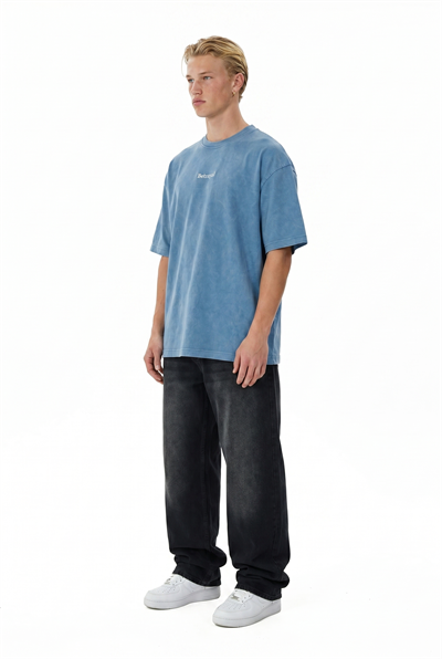 Erkek Betrayal Baskılı Yıkamalı Oversize T-Shirt Bebe Mavi