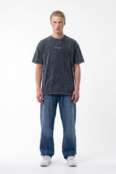 Erkek Betrayal Baskılı Yıkamalı Oversize T-Shirt Siyah