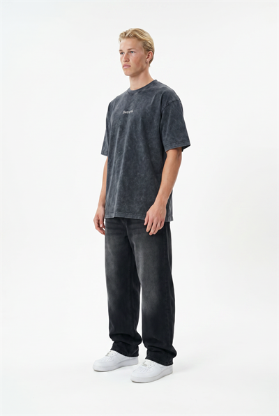 Erkek Betrayal Baskılı Yıkamalı Oversize T-Shirt Siyah