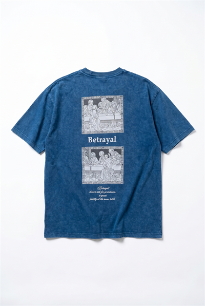 Erkek Betrayal Baskılı Yıkamalı Oversize T-Shirt Lacivert