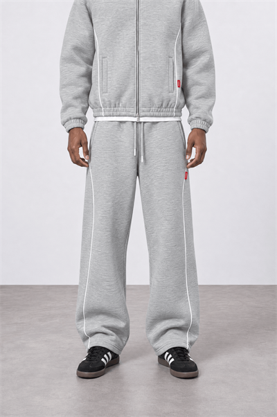 Erkek Biye Detaylı Panda Baggy Eşofman Altı Gri Melanj