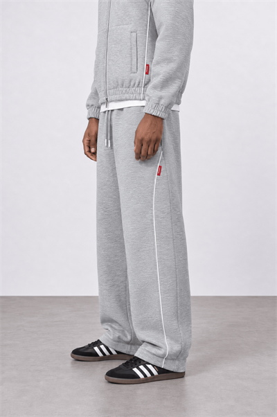 Erkek Biye Detaylı Panda Baggy Eşofman Altı Gri Melanj