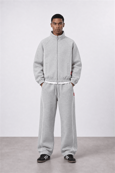 Erkek Biye Detaylı Panda Baggy Eşofman Altı Gri Melanj