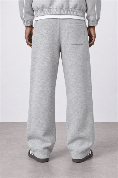 Erkek Biye Detaylı Panda Baggy Eşofman Altı Gri Melanj