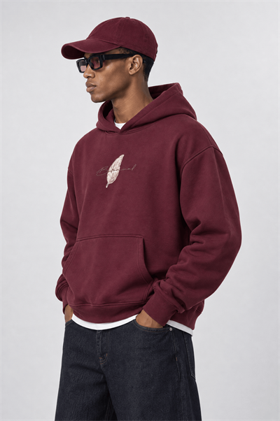 Erkek Botanical Patch Detaylı Oversize Hoodie Bordo