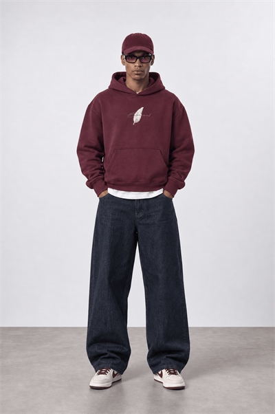 Erkek Botanical Patch Detaylı Oversize Hoodie Bordo