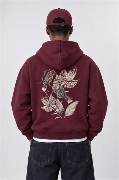 Erkek Botanical Patch Detaylı Oversize Hoodie Bordo