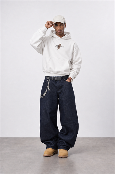 Erkek Botanical Patch Detaylı Oversize Hoodie Ekru
