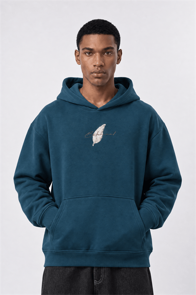 Erkek Botanical Patch Detaylı Oversize Hoodie Zümrüt
