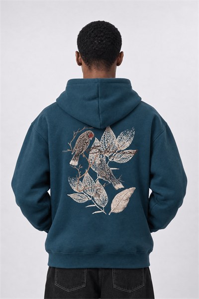 Erkek Botanical Patch Detaylı Oversize Hoodie Zümrüt