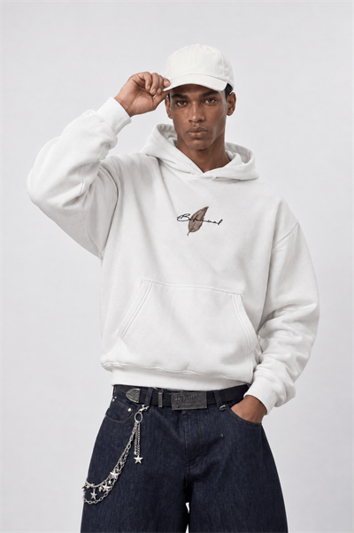 Erkek Botanical Patch Detaylı Oversize Hoodie Ekru