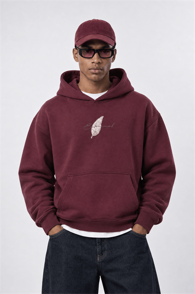 Erkek Botanical Patch Detaylı Oversize Hoodie Bordo