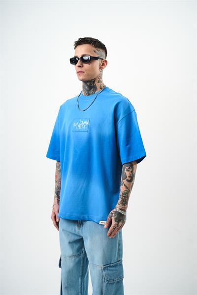 Erkek But Damn Nakışlı Oversize T-Shirt Mavi